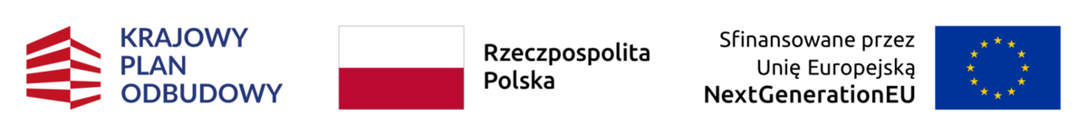 Logotypy KPO, flaga Polski z napisem Rzeczpospolita Polska i znak finansowania UE NextGenerationEU